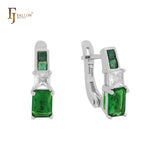 Squared CZs cluster colorful 14K Gold, Rose Gold Russian Lock Earrings