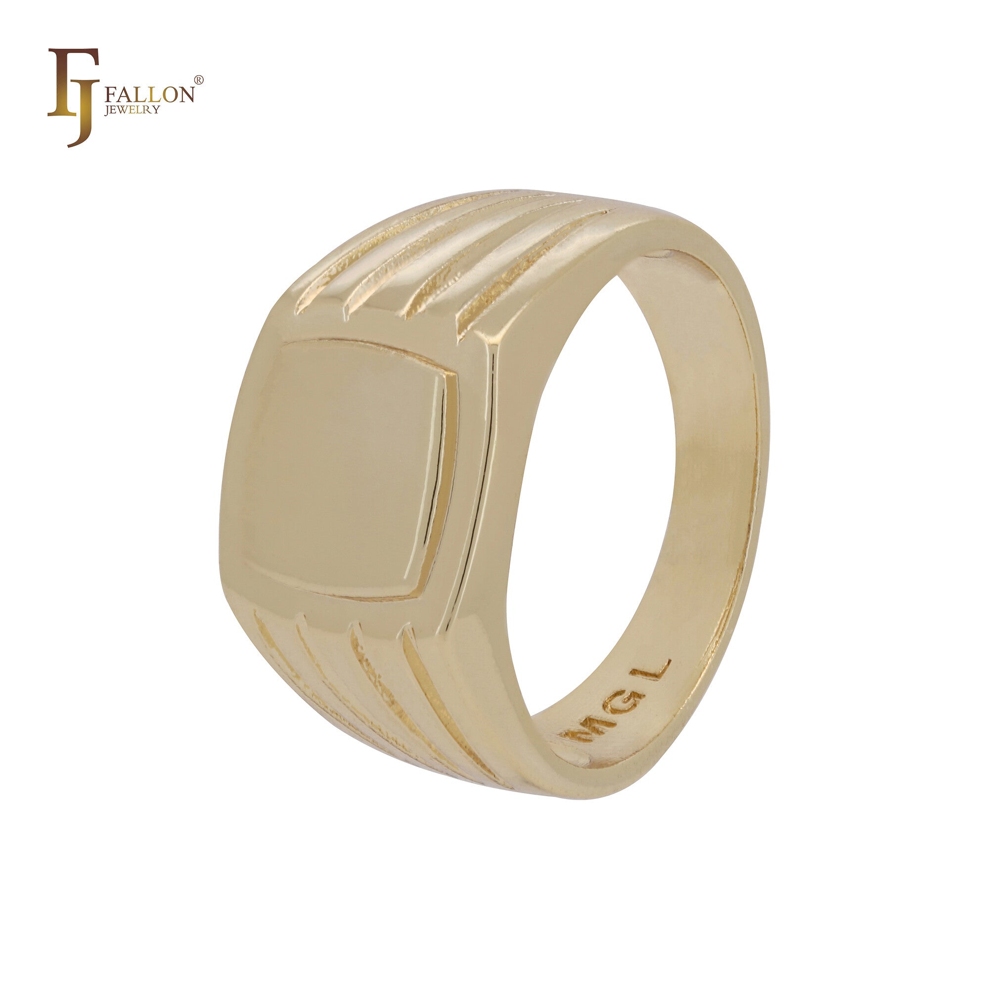 Anéis infantis de ouro 14K com sinete oval quadrado brilhante de 9,3 mm