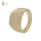 Anéis infantis de ouro 14K com sinete oval quadrado brilhante de 9,3 mm