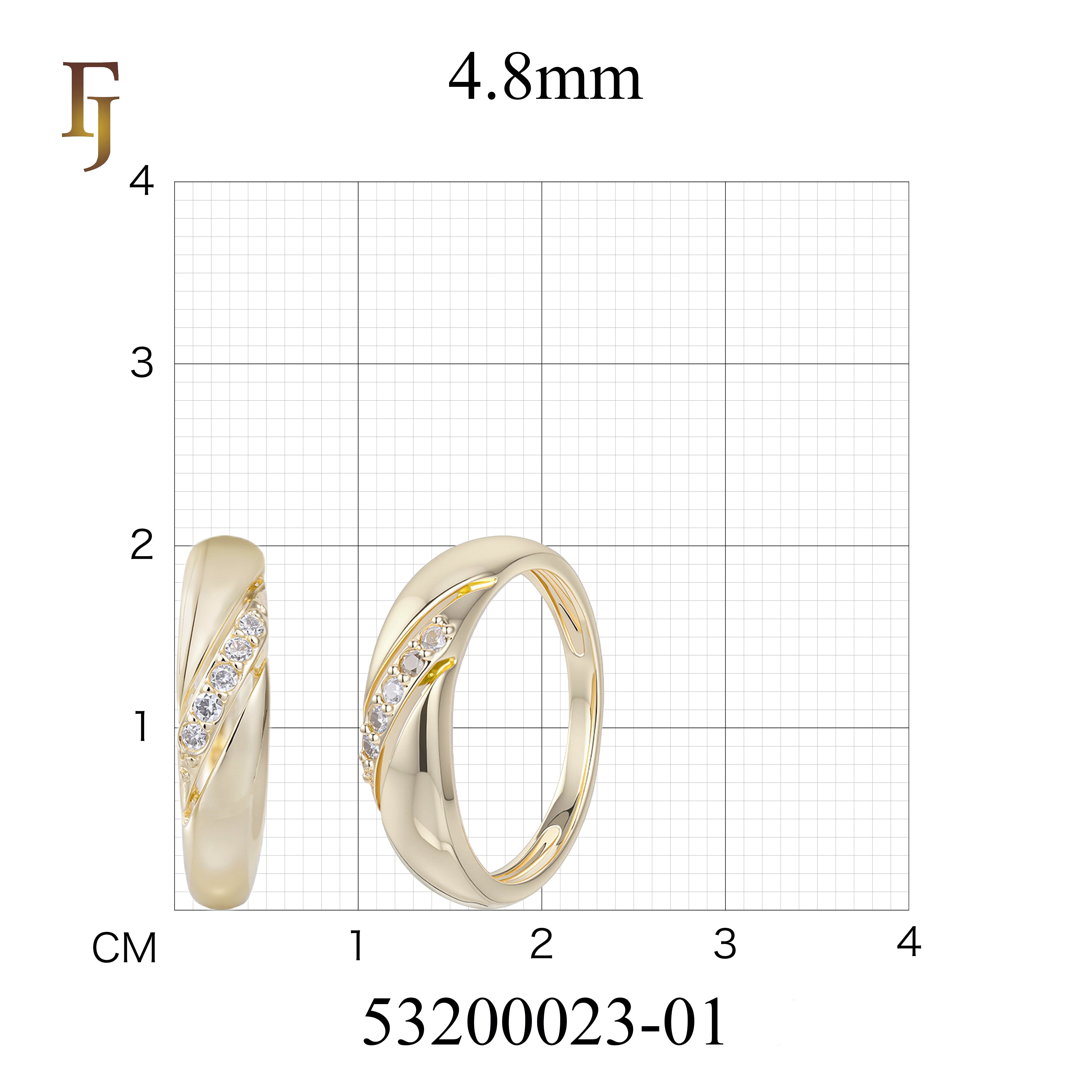 Gold Plated CZ Band Ring for Women – 14K Yellow Gold Twist Design, 4.8mm Wide | FJ Jewelry 53200023-01