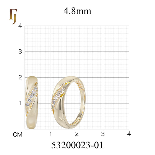 Gold Plated CZ Band Ring for Women – 14K Yellow Gold Twist Design, 4.8mm Wide | FJ Jewelry 53200023-01