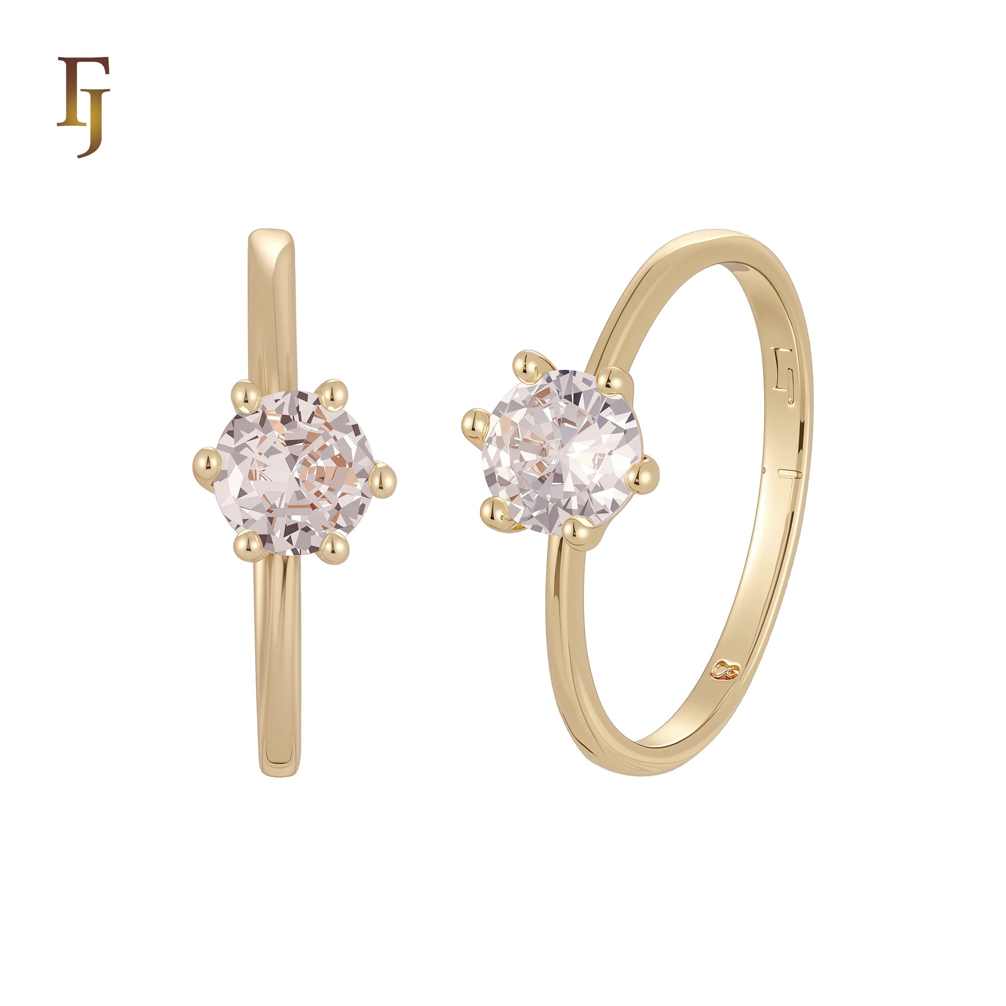 Six Clawed Set Solitaire Rounded White CZ 14K Gold, 18K Gold Engagement Rings