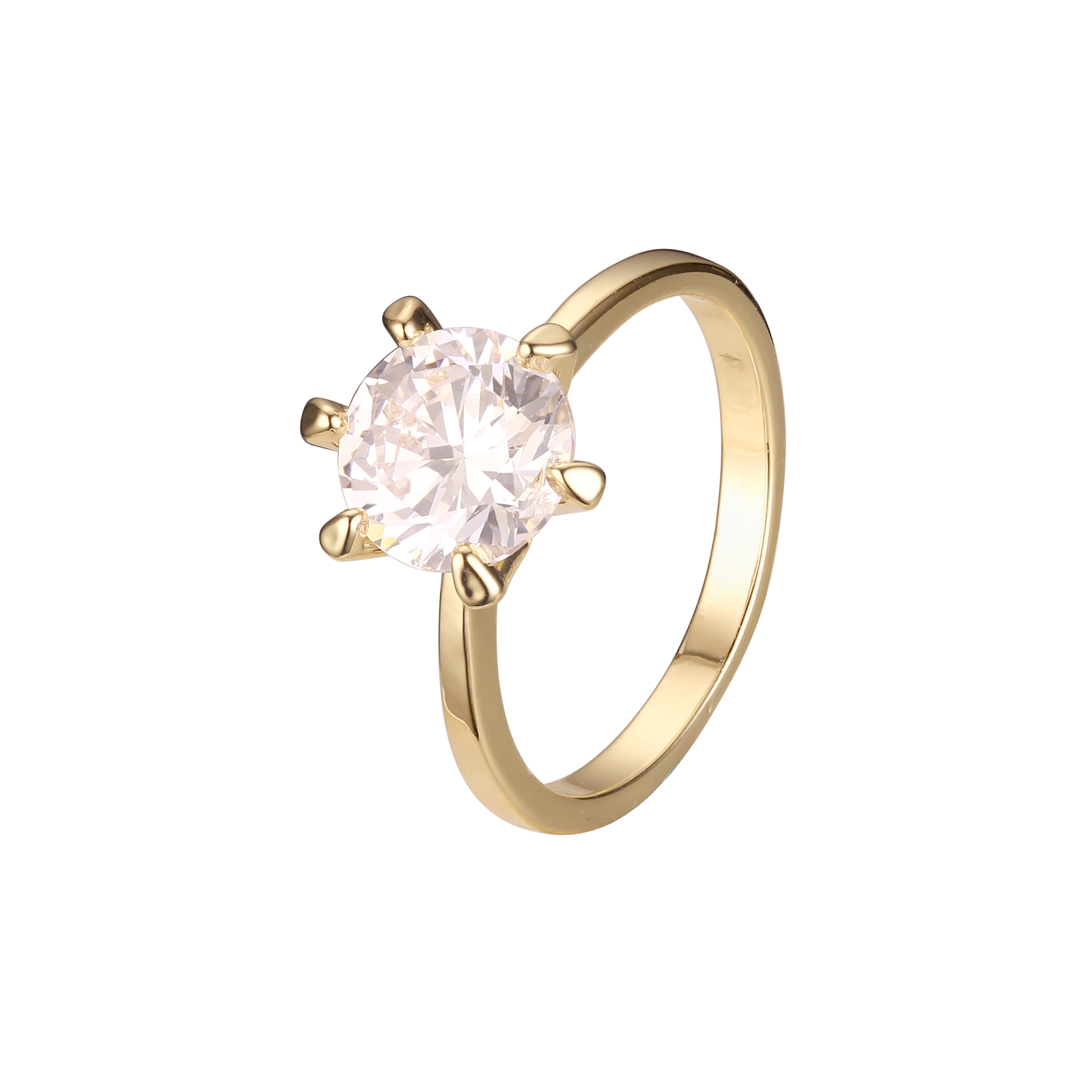 Solitaire big round stone plain design rings in 18K Gold, White Gold, 14K Gold plating colors