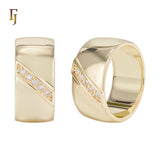 Bold Two-Tone Gold Plated Wide Band Ring with Diagonal CZ Inlay for Men or Unisex