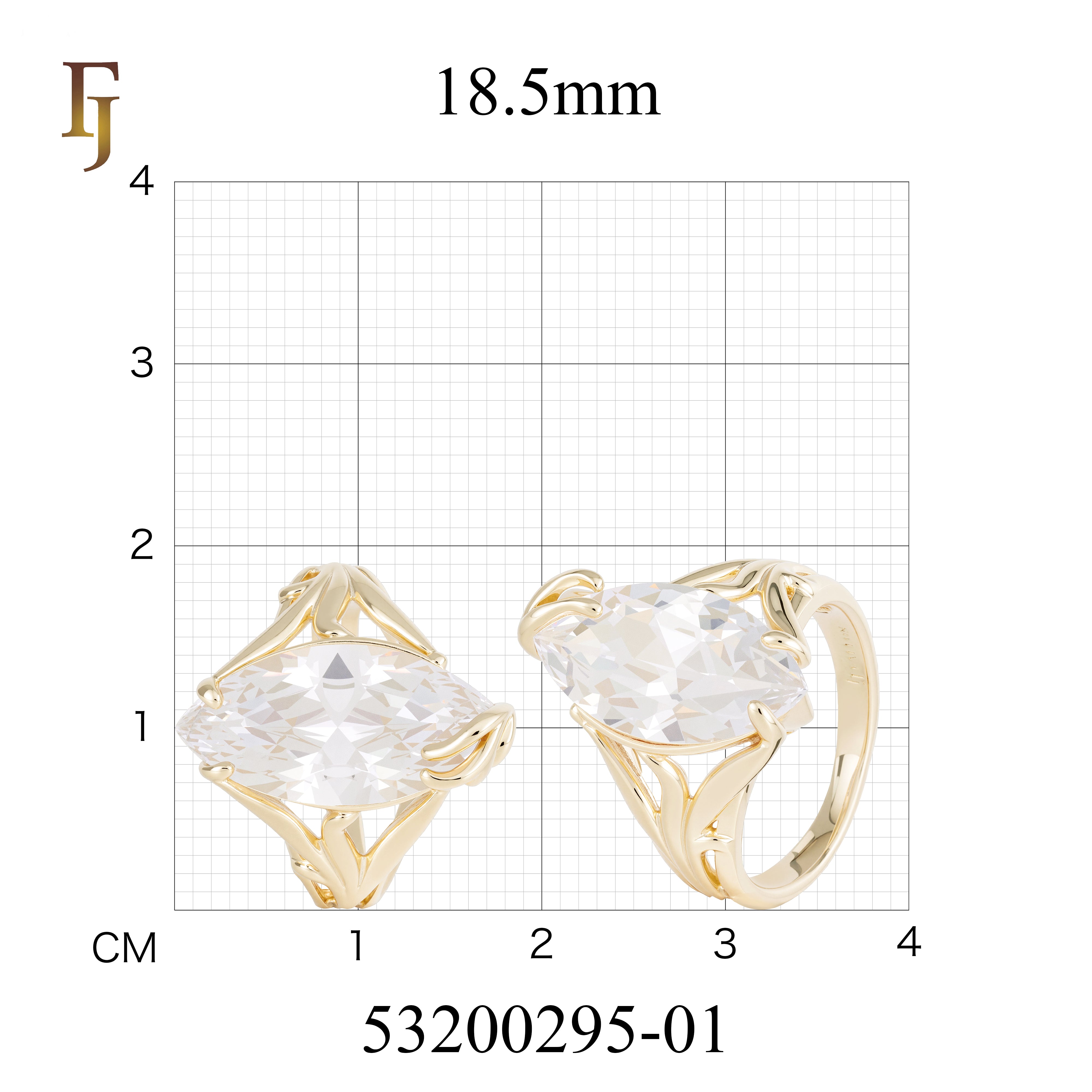 Elegant Leaf Prong Marquise CZ Statement Ring in Gold Finish | FJ Fallon Jewelry
