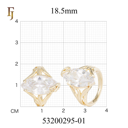 Elegant Leaf Prong Marquise CZ Statement Ring in Gold Finish | FJ Fallon Jewelry