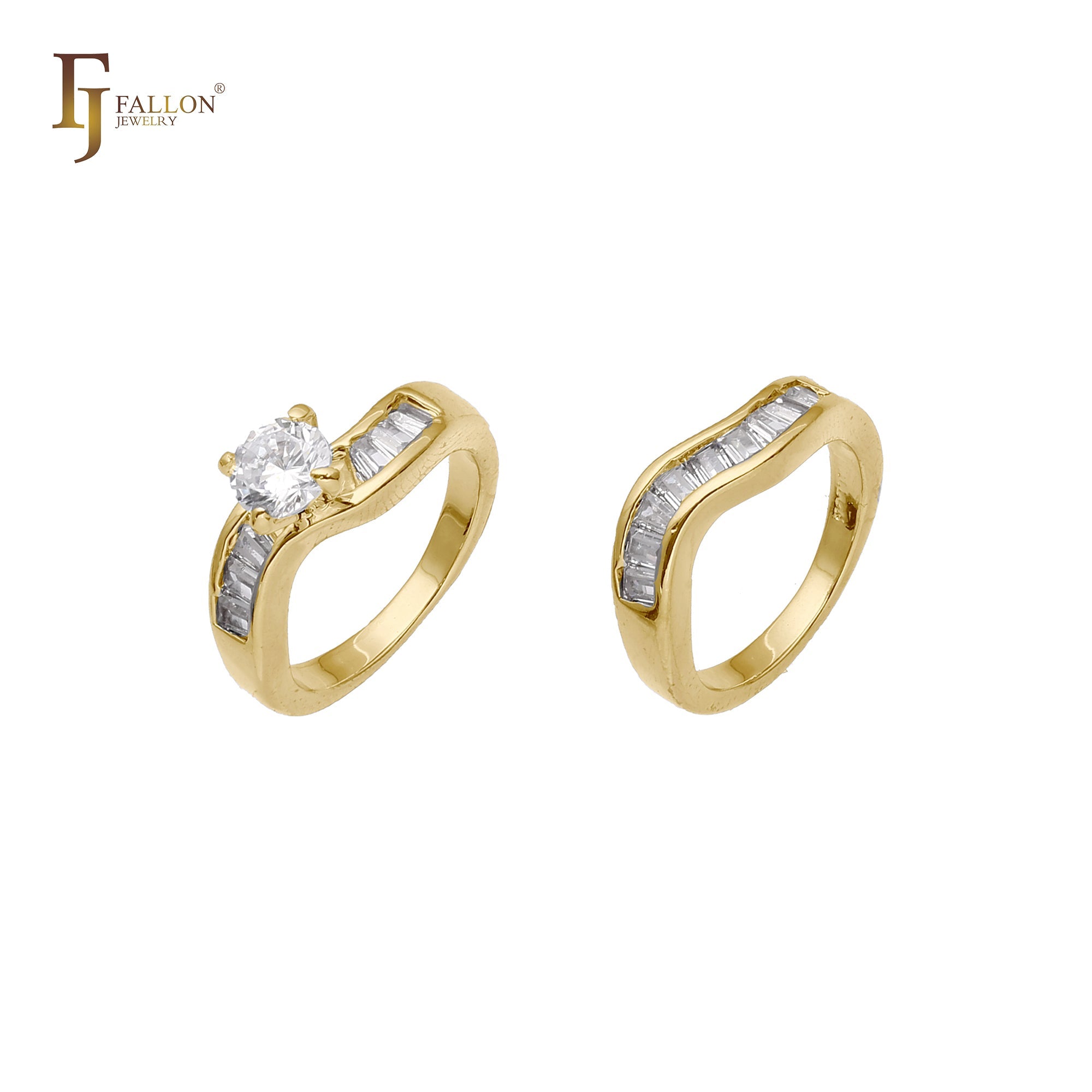 Solitärringe aus weißem Zirkonia und Baguette-Zirkonia, 14 Karat Gold, 18 Karat Gold, stapelbar