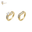Solitärringe aus weißem Zirkonia und Baguette-Zirkonia, 14 Karat Gold, 18 Karat Gold, stapelbar