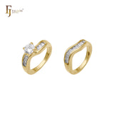 Solitärringe aus weißem Zirkonia und Baguette-Zirkonia, 14 Karat Gold, 18 Karat Gold, stapelbar