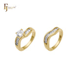 Solitärringe aus weißem Zirkonia und Baguette-Zirkonia, 14 Karat Gold, 18 Karat Gold, stapelbar