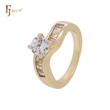 Solitärringe aus weißem Zirkonia und Baguette-Zirkonia, 14 Karat Gold, 18 Karat Gold, stapelbar