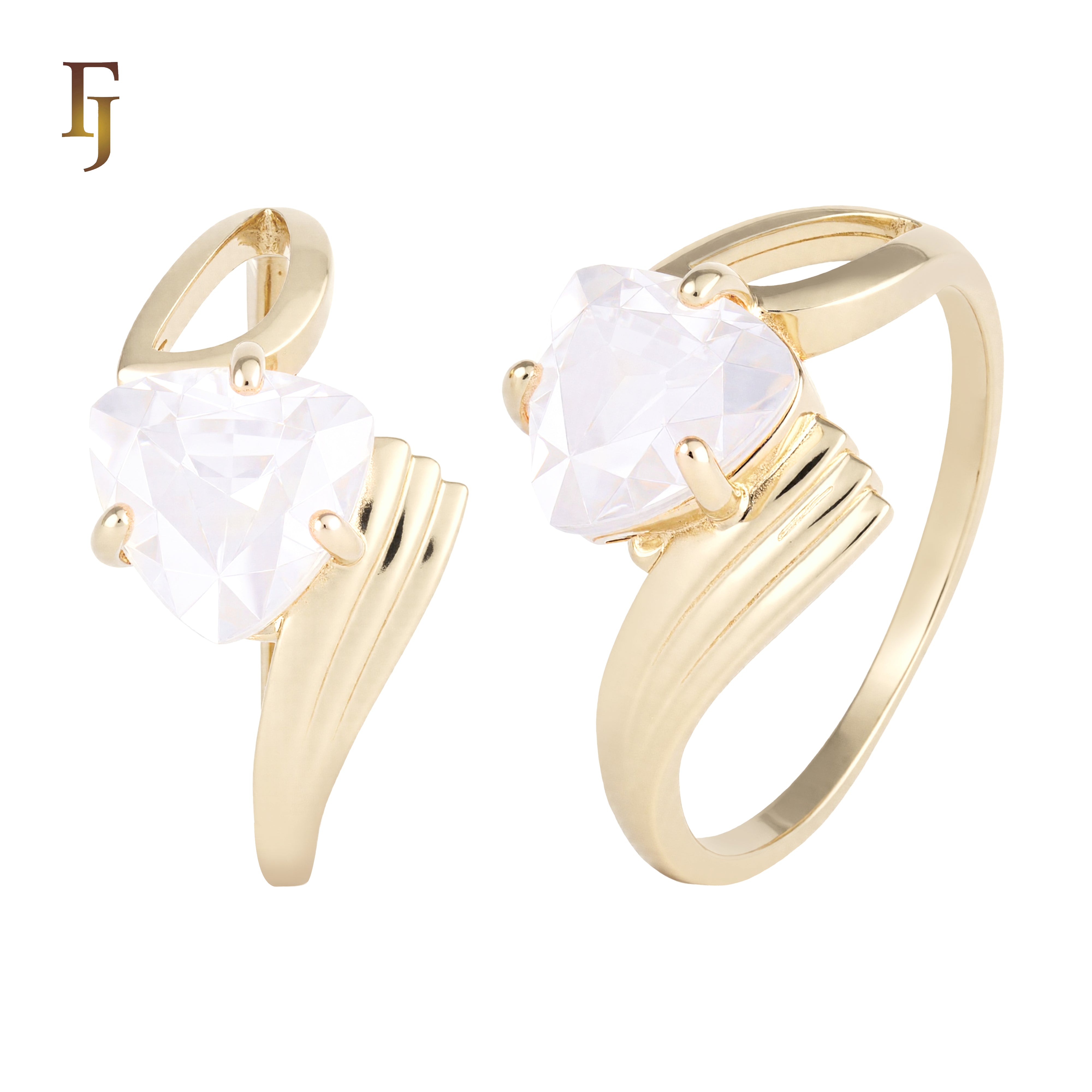 Romantic Heart-Shaped CZ Solitaire Ring in Gold Finish | FJ Fallon Jewelry