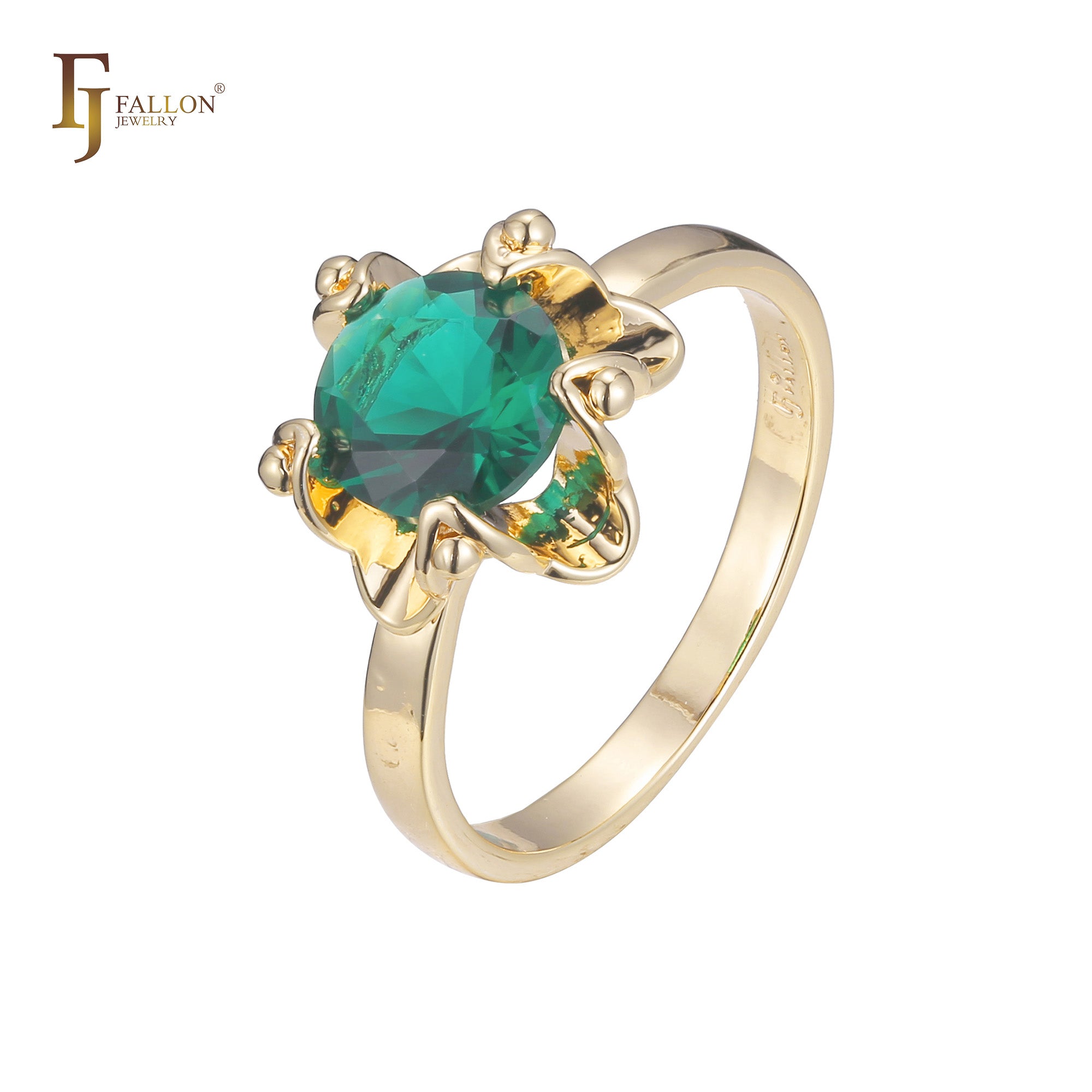 Solitario grandes anillos redondos de piedra en Oro de 18K, baño de Oro de 14K colores