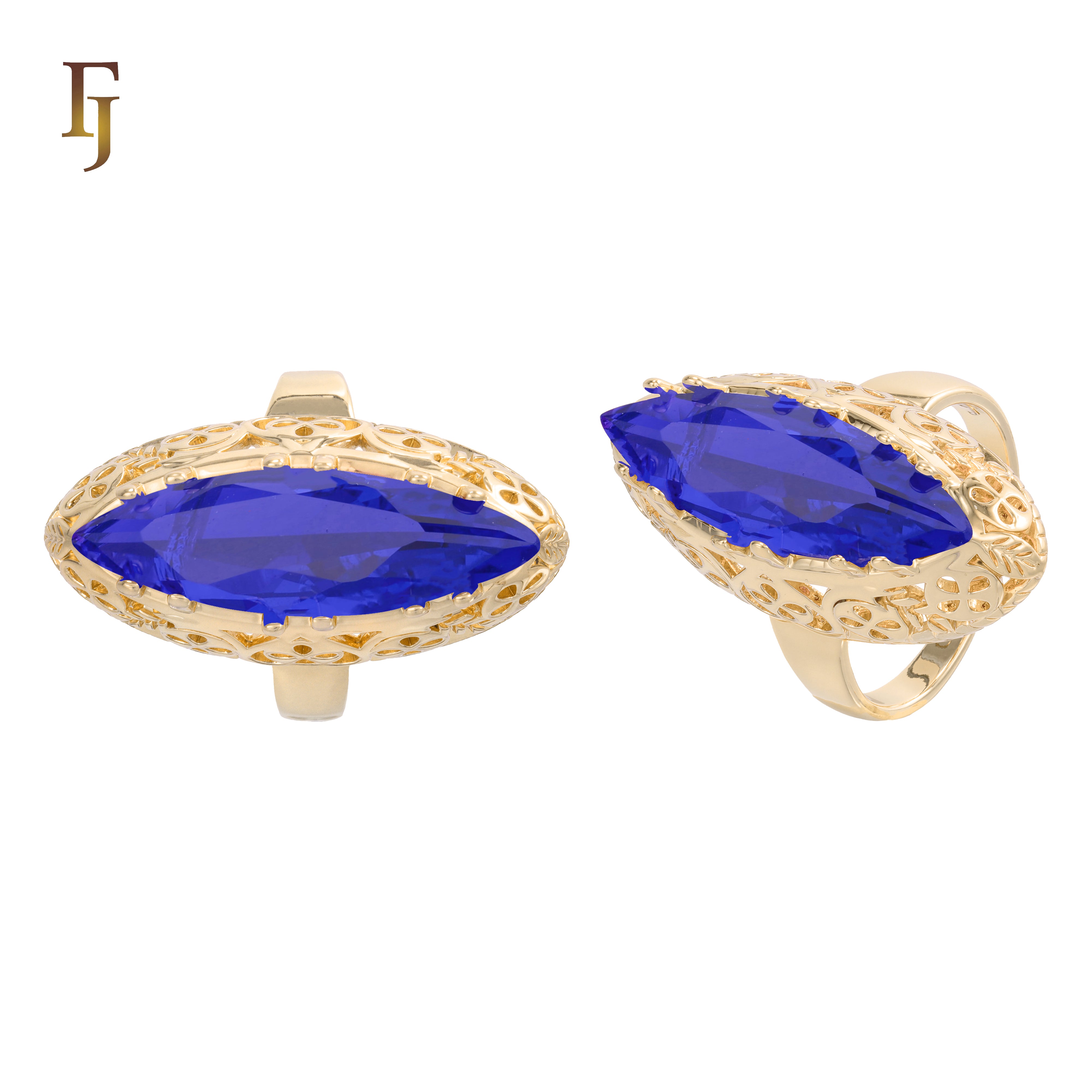 Gold Marquise Red Crystal Ring for Women – Large Statement Cocktail Ring with Filigree Detail – FJ Jewelry