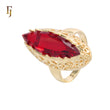 Gold Marquise Red Crystal Ring for Women – Large Statement Cocktail Ring with Filigree Detail – FJ Jewelry
