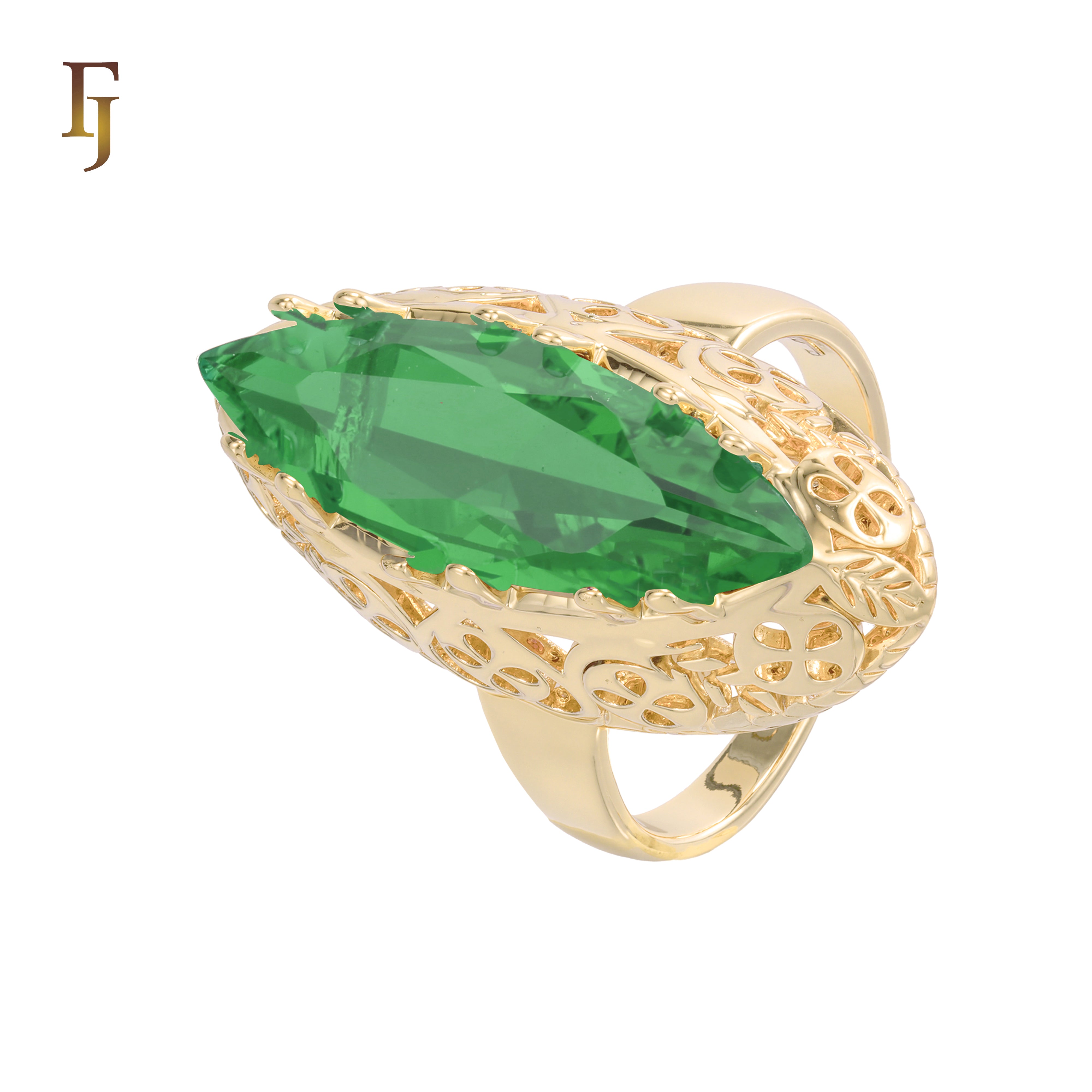 Gold Marquise Red Crystal Ring for Women – Large Statement Cocktail Ring with Filigree Detail – FJ Jewelry