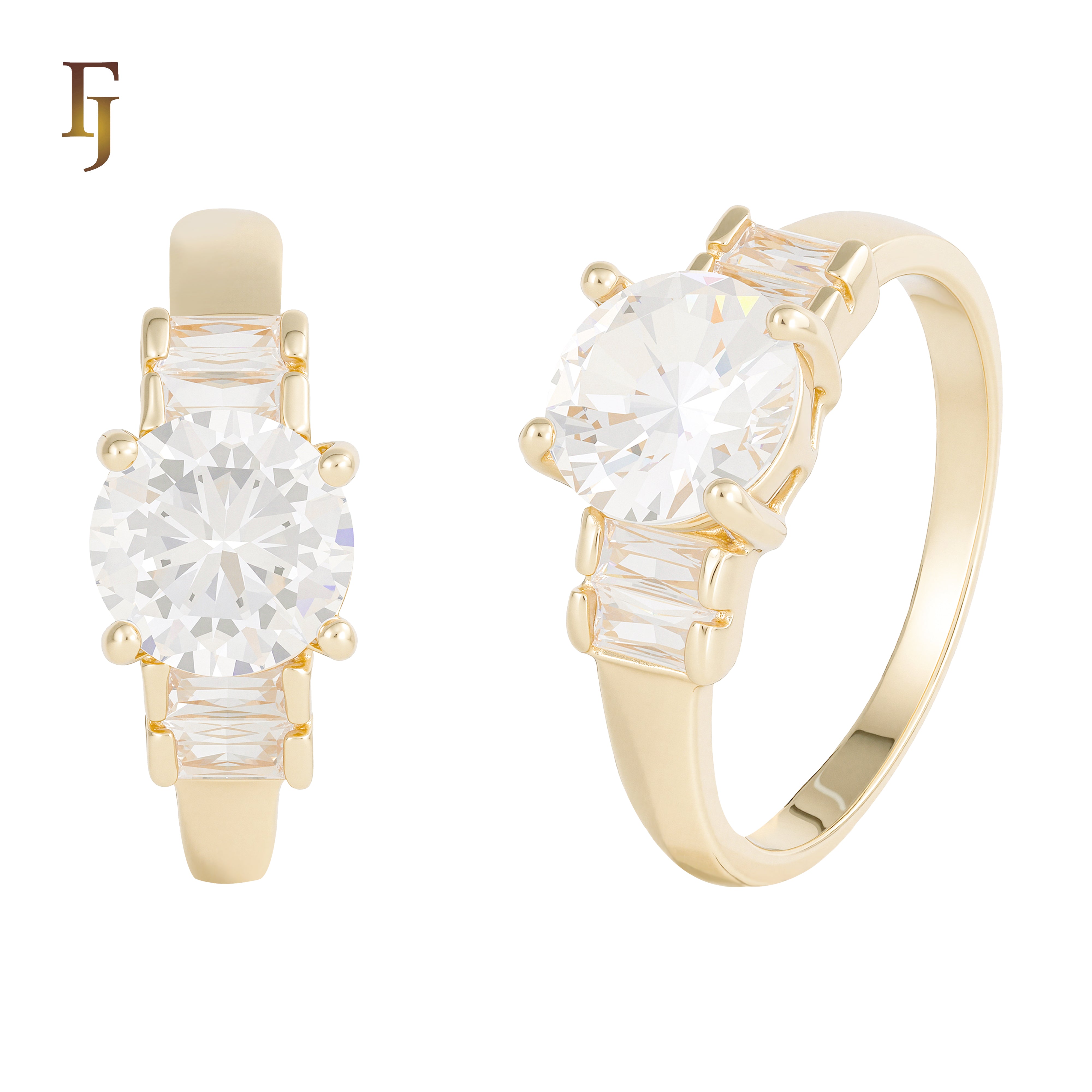 Luxury Round Cut CZ Engagement Ring with Baguette Accents | FJ Fallon Jewelry