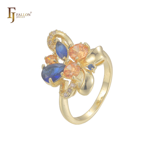 Роскошный кластер красочных лент CZ 14K Gold, модные кольца из 18K Gold