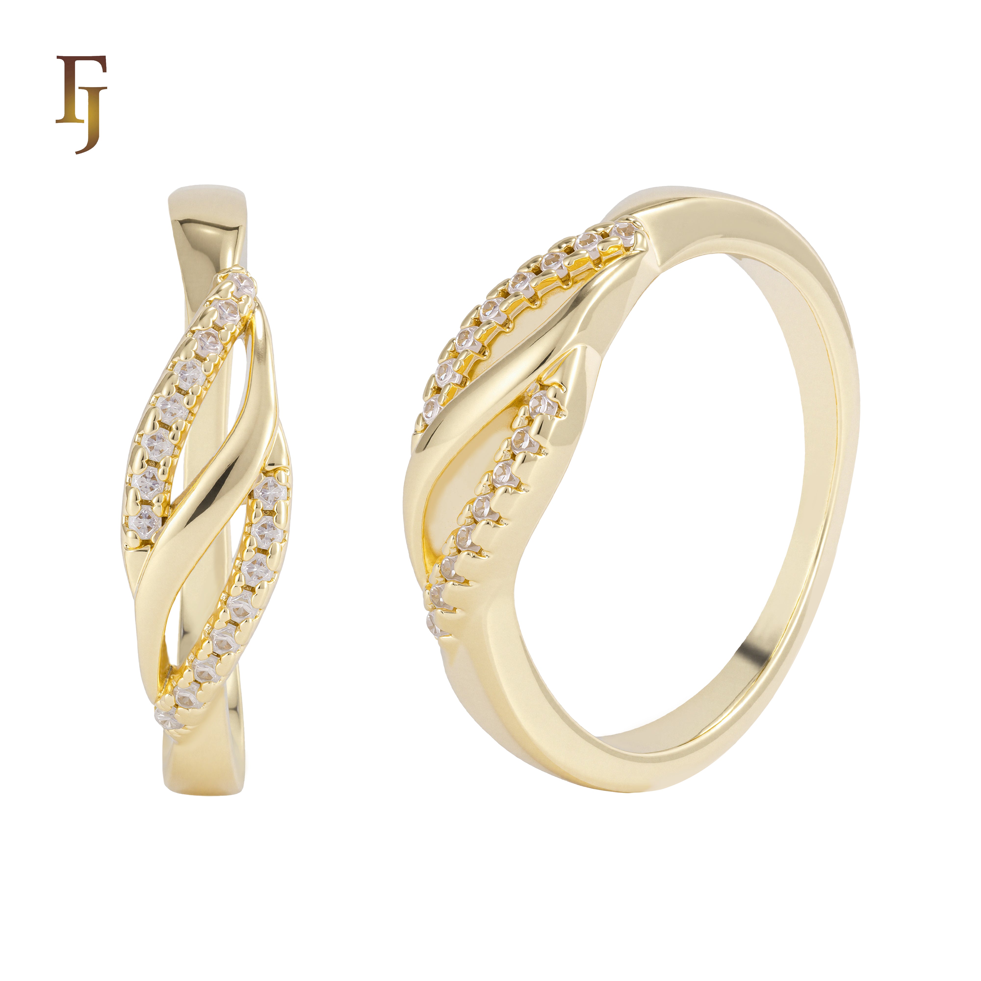 Twisted Gold Plated Ring with Double Row CZ Accents Elegant Crossover Design