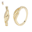 Twisted Gold Plated Ring with Double Row CZ Accents Elegant Crossover Design