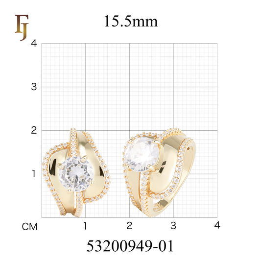 Elegant Wide Band Gold Ring with Round Brilliant CZ and Pave Detailing – FJ Jewelry