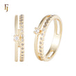 Vintage-Style Dual Band CZ Accent Gold Plated Ring with Beaded Edge | FJ Fallon Jewelry