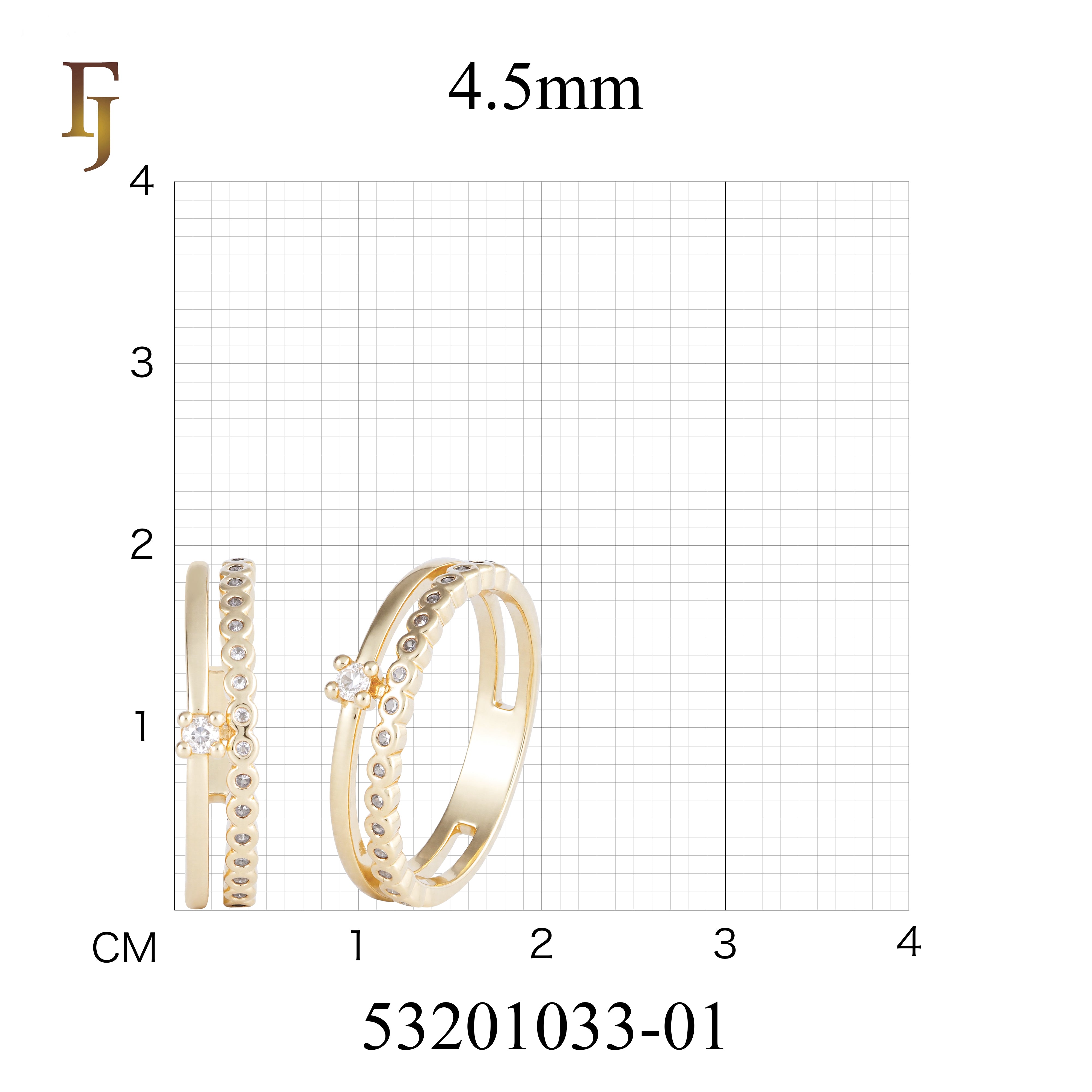 Vintage-Style Dual Band CZ Accent Gold Plated Ring with Beaded Edge | FJ Fallon Jewelry