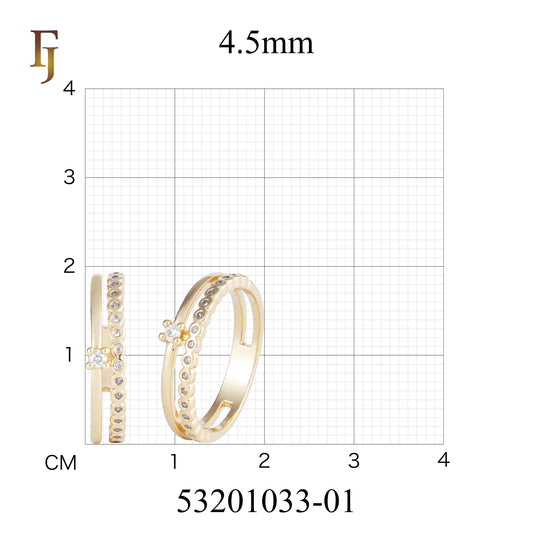 Vintage-Style Dual Band CZ Accent Gold Plated Ring with Beaded Edge | FJ Fallon Jewelry