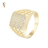 Pave Cubic Zirconia Greek Key Statement Ring 14K Gold Plated Hypoallergenic Tarnish Resistant Jewelry FJ Fallon Jewelry