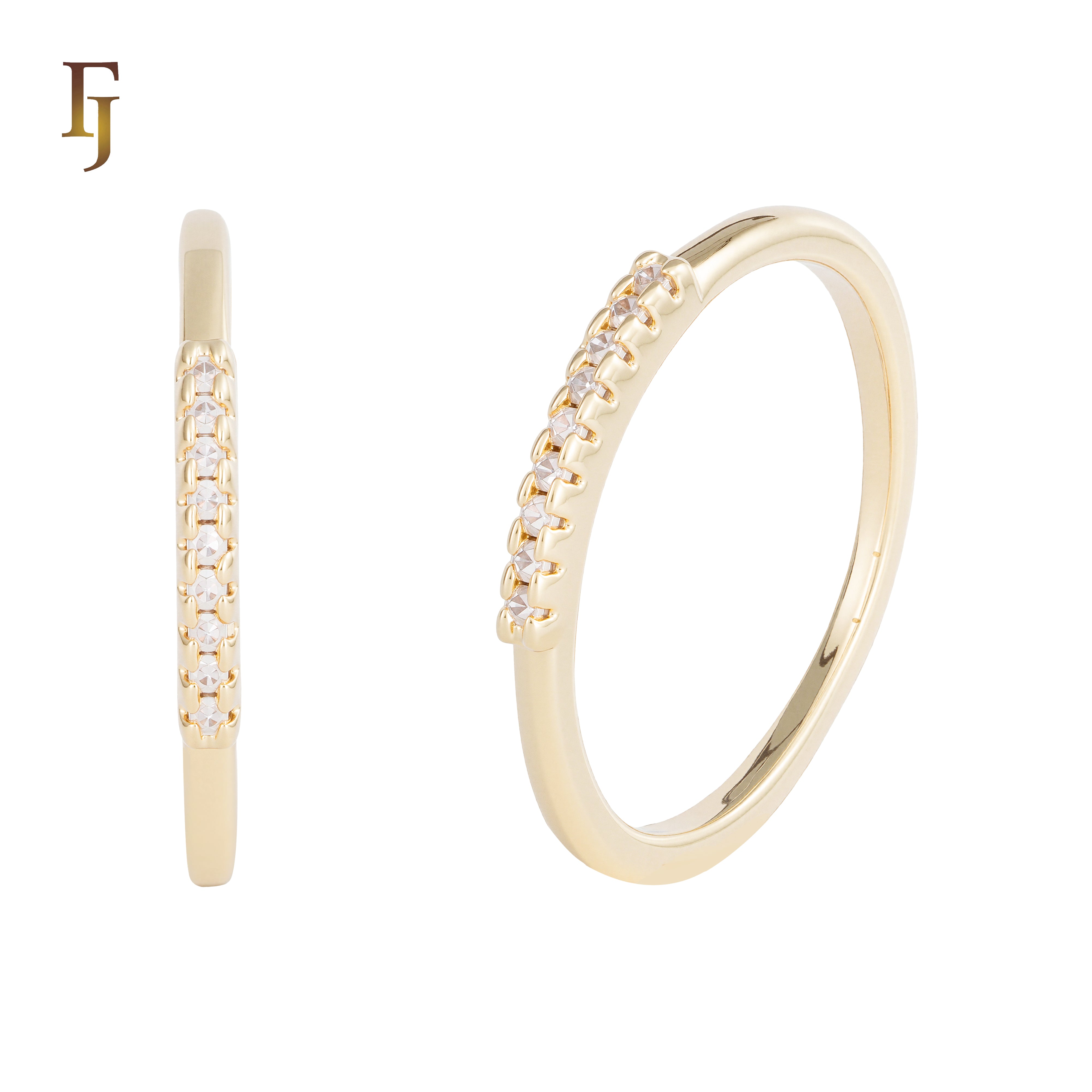 Slim CZ Row Band Ring in Gold Plated Finish | Minimalist Stacking Ring | FJ Fallon Jewelry
