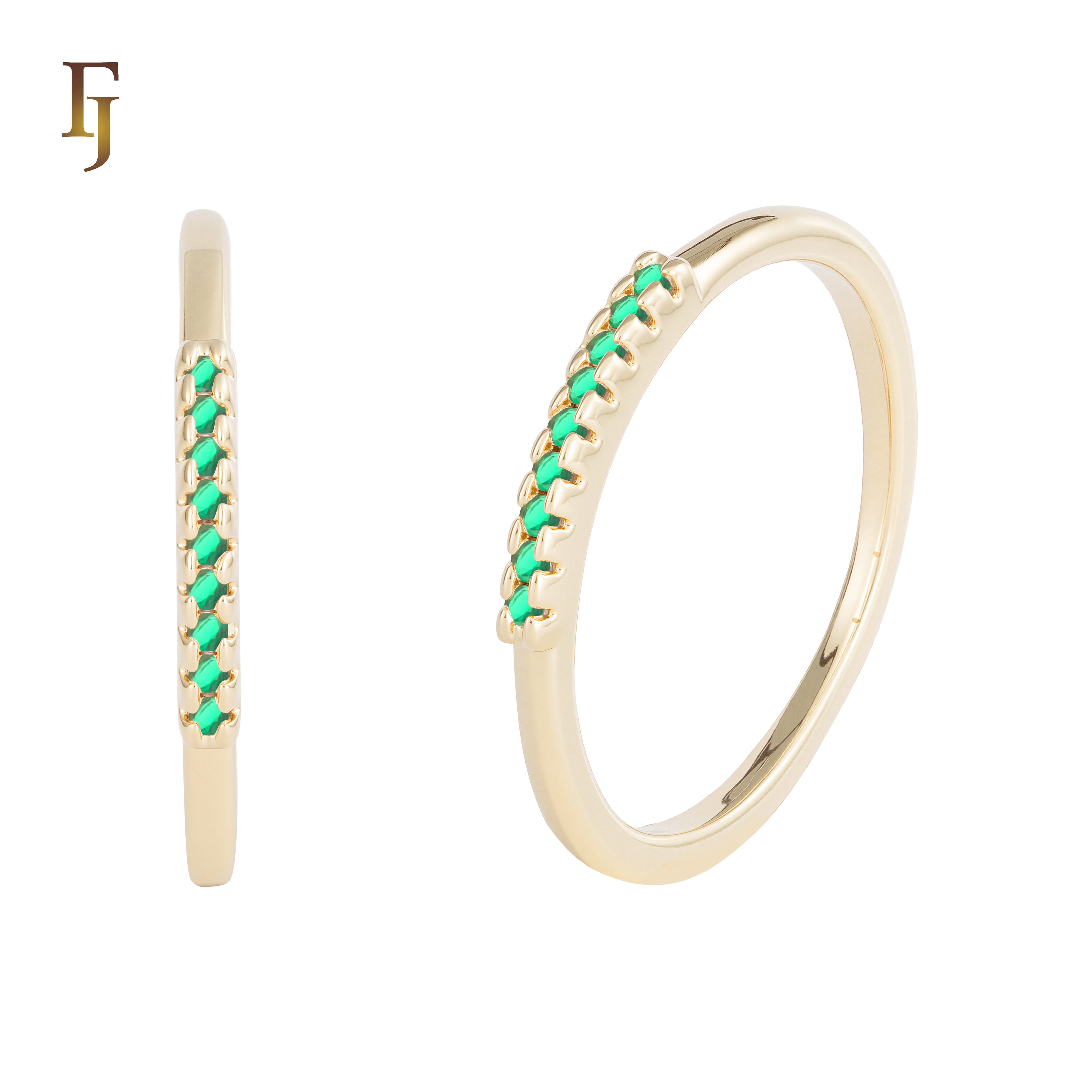 Slim CZ Row Band Ring in Gold Plated Finish | Minimalist Stacking Ring | FJ Fallon Jewelry