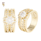 Vintage Royal Wide Band Ring with CZ Accents | 18K Gold Plated Statement Jewelry for Women | FJ Fallon Jewelry