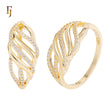 Gold Plated Wide Band Ring with Intertwined Cubic Zirconia Waves Design