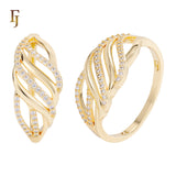 Gold Plated Wide Band Ring with Intertwined Cubic Zirconia Waves Design