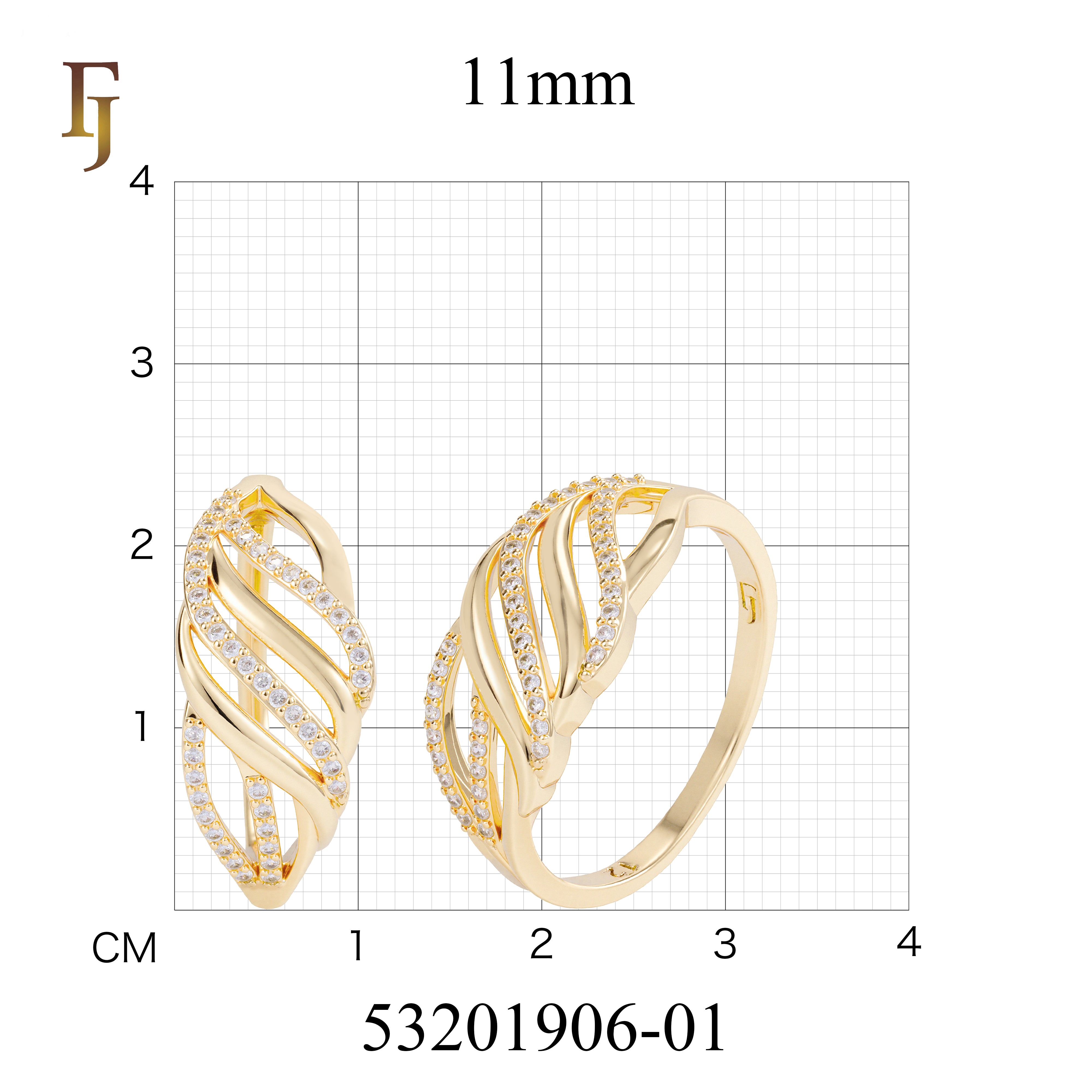 Gold Plated Wide Band Ring with Intertwined Cubic Zirconia Waves Design