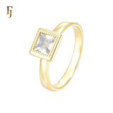 Colorful princess cut solitaire stone 14K Gold Engagement Rings