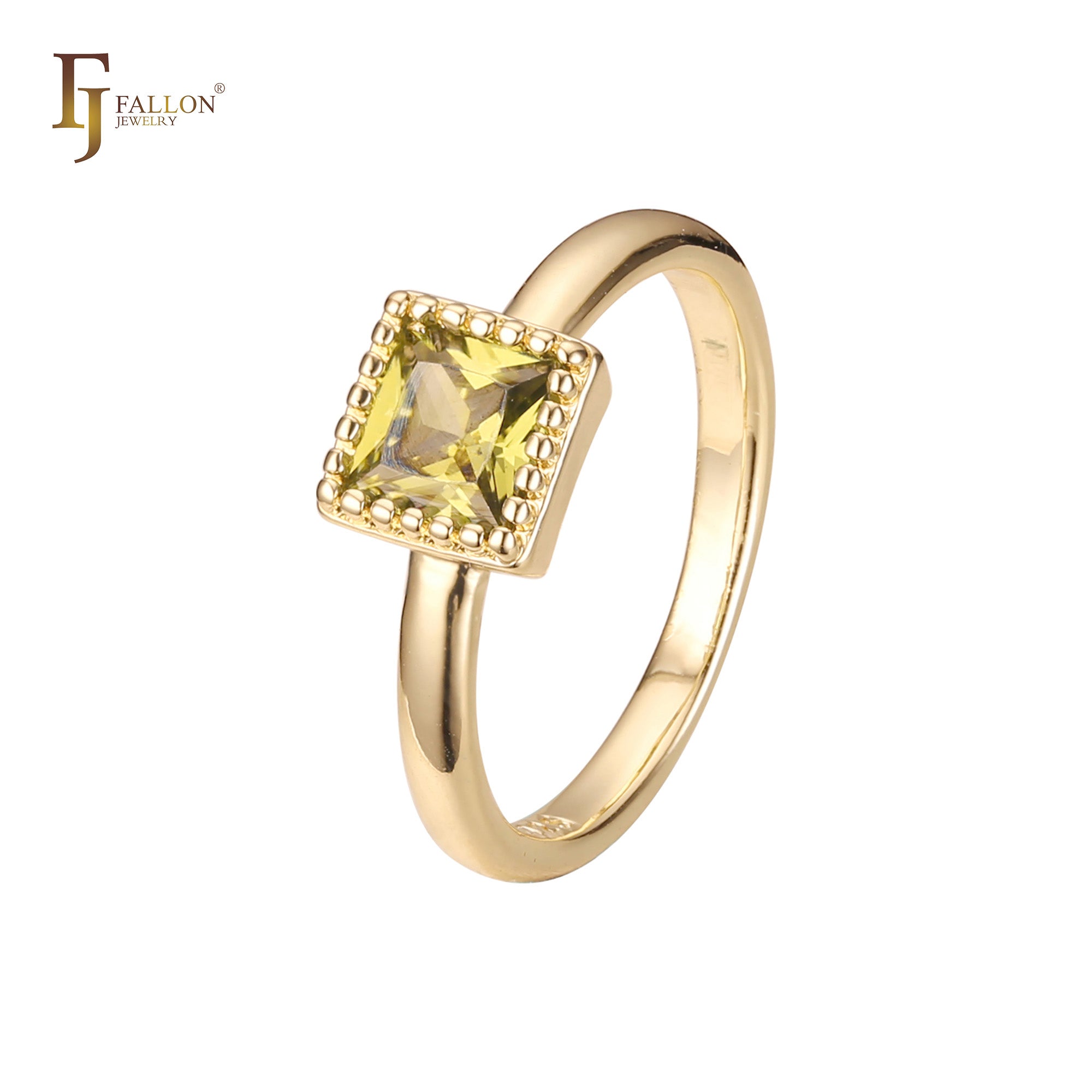 Colorful princess cut solitaire stone 14K Gold Engagement Rings