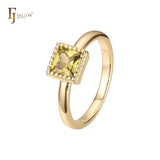 Colorful princess cut solitaire stone 14K Gold Engagement Rings