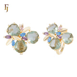 Colorful CZ Floral Statement Ring | Multicolor Petals Cocktail Ring for Women | Gold Plated | FJ Fallon Jewelry