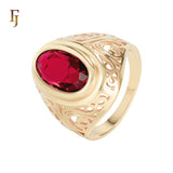Gold Oval Red Stone Filigree Ring – Intricate Vintage-Inspired Cocktail Ring – FJ Jewelry