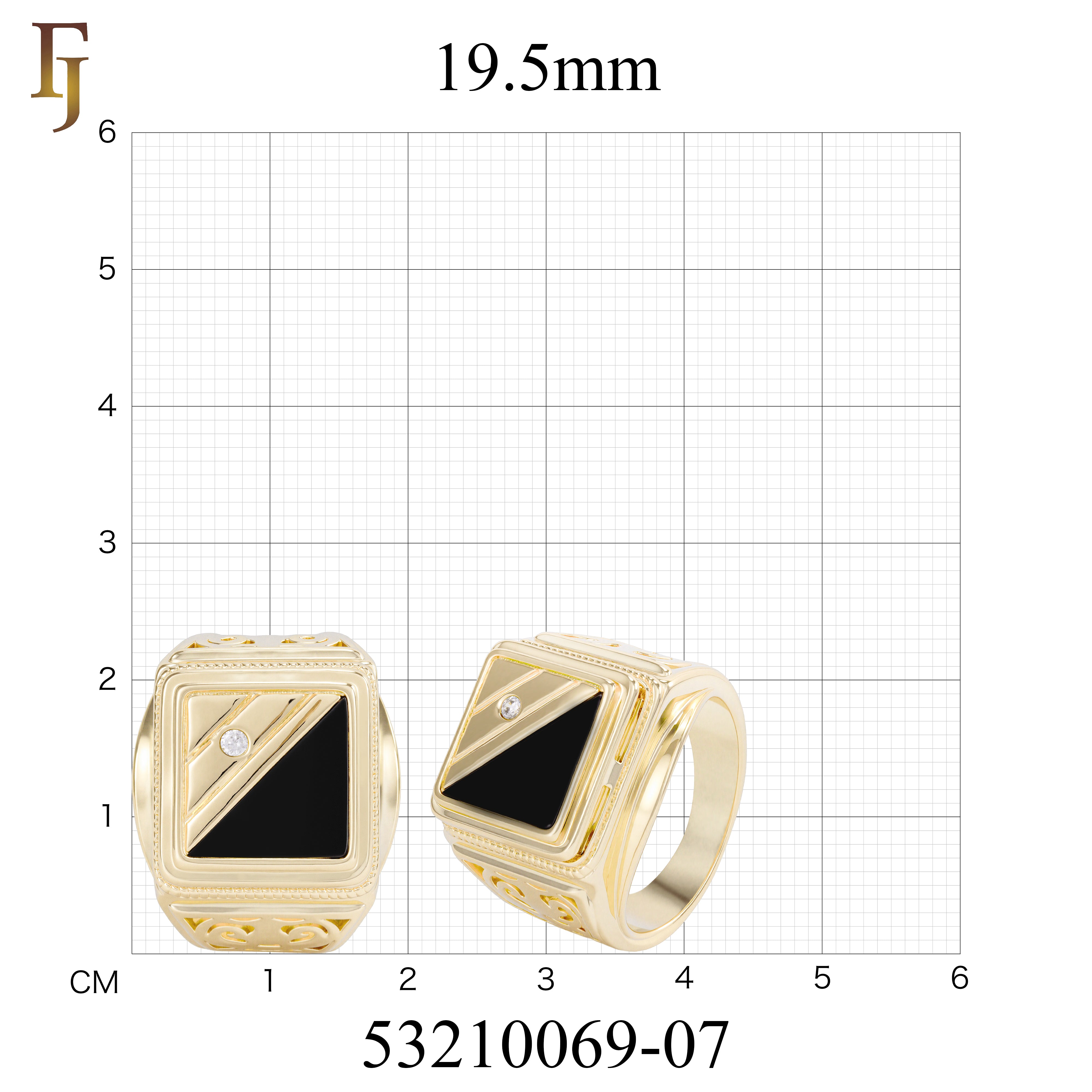 Square Black Onyx Men’s Ring – Gold Plated Brass Signet Ring with CZ Accent, Vintage Engraved Sides