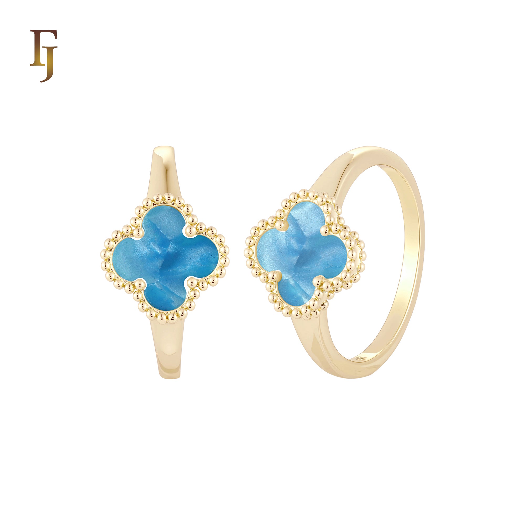 🔥 Minimalism Elegant Black or white Clover design 14K Gold Fashion Rings
