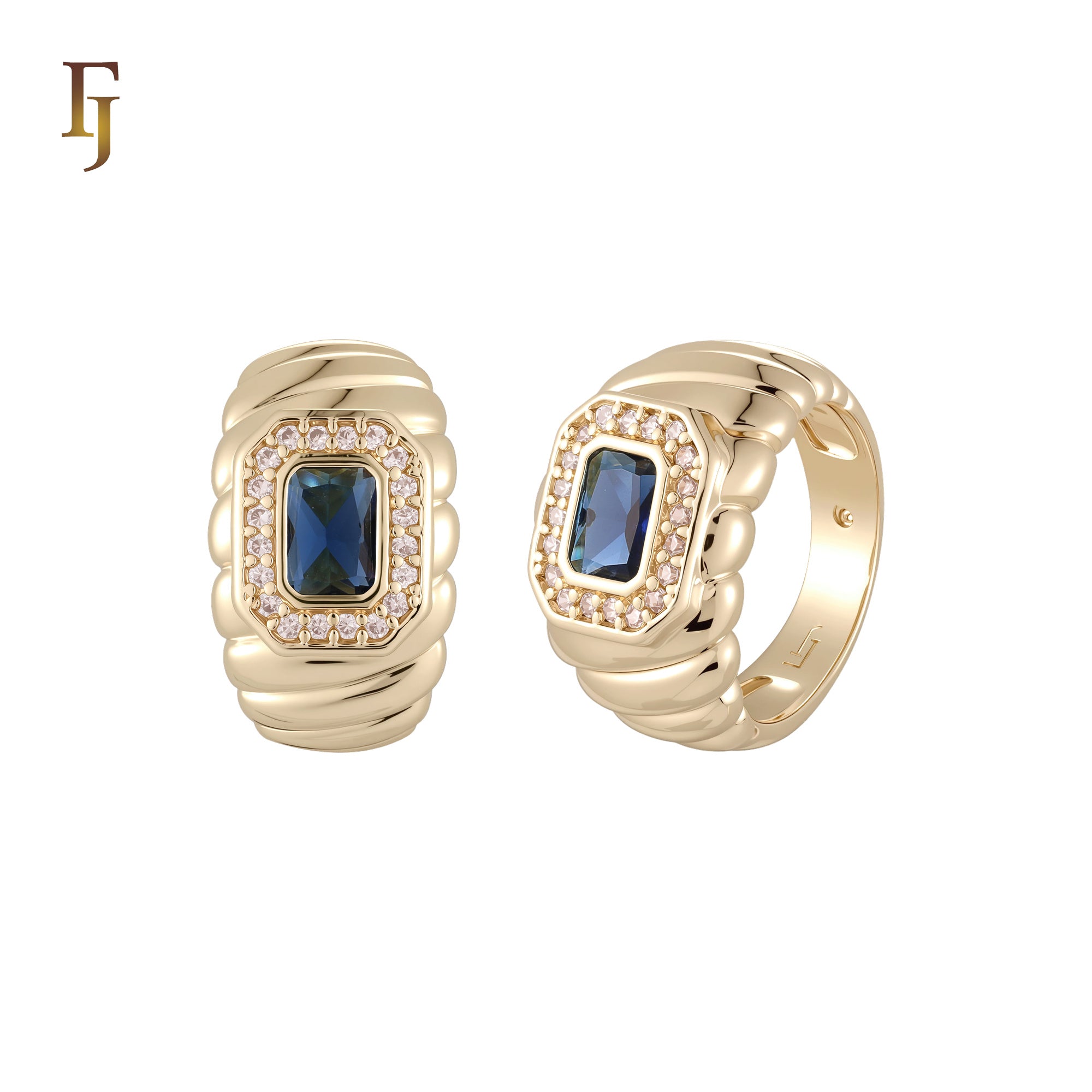 Rope shape textured solitiare cushion cut stone 14K Gold Fashion Rings