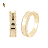 Paved double irregular white CZs rows 14K Gold Wedding Set Rings