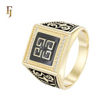 Black Enamel Geometric Square Signet Ring Cubic Zirconia 14K Gold Plated Hypoallergenic Tarnish Resistant Jewelry FJ Fallon Jewelry