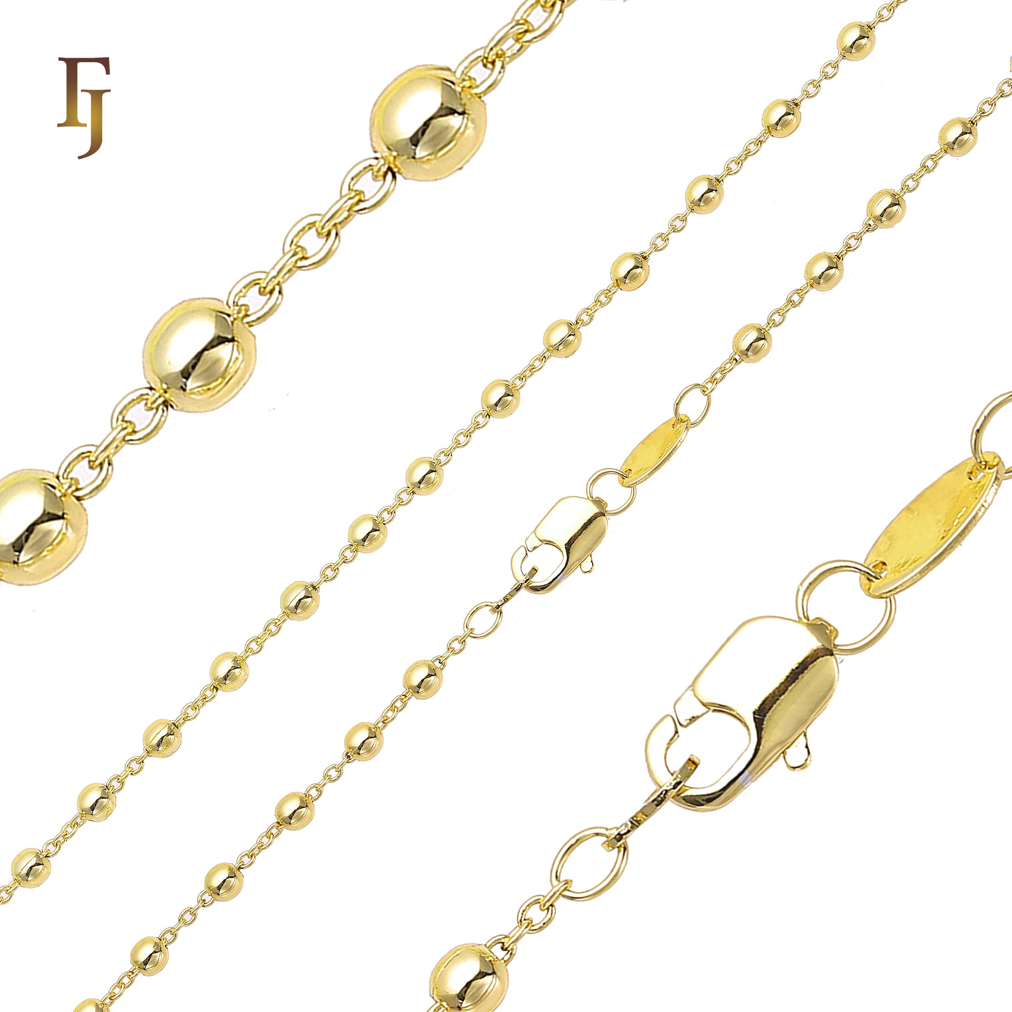 .Cable link beads chains plated in White Gold, 14K Gold, Rose Gold, two tone