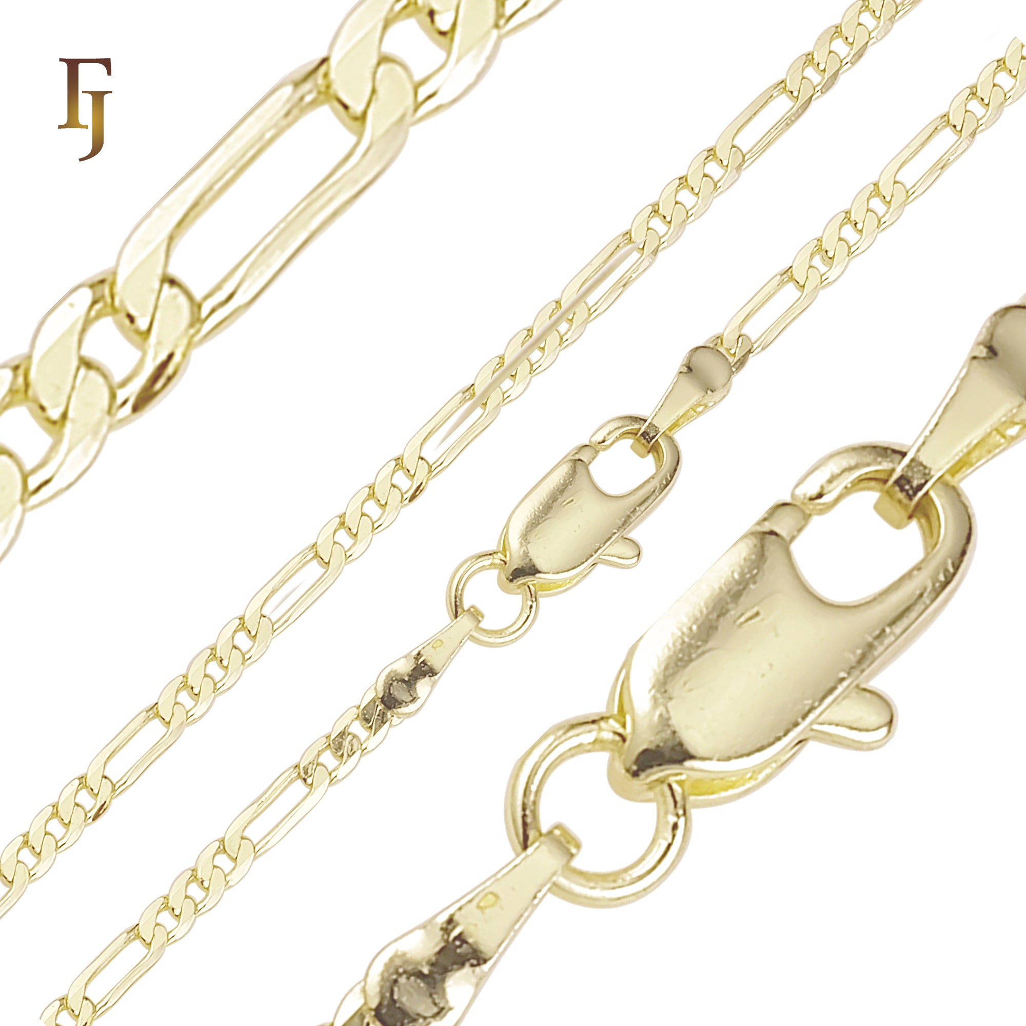 Classic Figaro Chain Necklace Thin 2mm-4mm 14K Gold Plated Wholesale Copper Hypoallergenic Fashion Jewelry Manufacturer FJ Jewelry