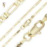 Classic Figaro Chain Necklace Thin 2mm-4mm 14K Gold Plated Wholesale Copper Hypoallergenic Fashion Jewelry Manufacturer FJ Jewelry
