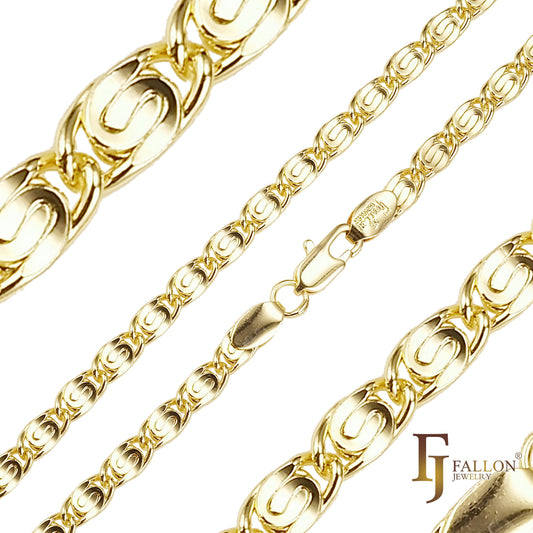 Classic flattened Snail link chains plated in 14K Gold, Rose Gold, White Gold, 18K Gold