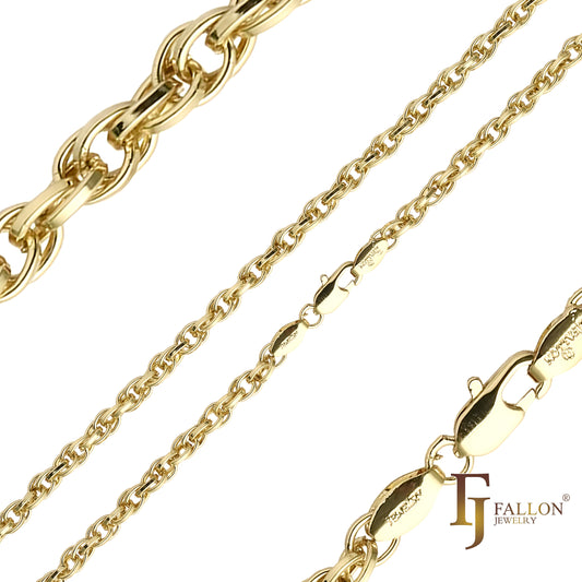 Correntes Cable Rolo Rope banhadas em Ouro Branco, Ouro 14K, Ouro Rosa
